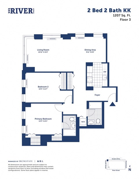 Floor plan for 2 beds, 2 baths, 1207 sqft